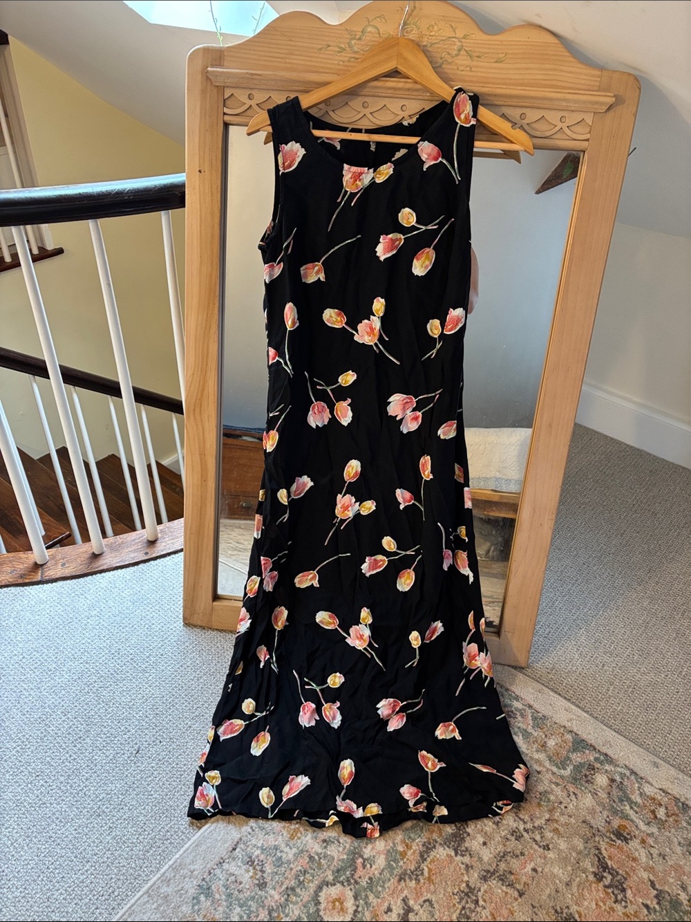 United Colors Of Benetton Black Maxi Dress with Pink & Yellow Floral Print